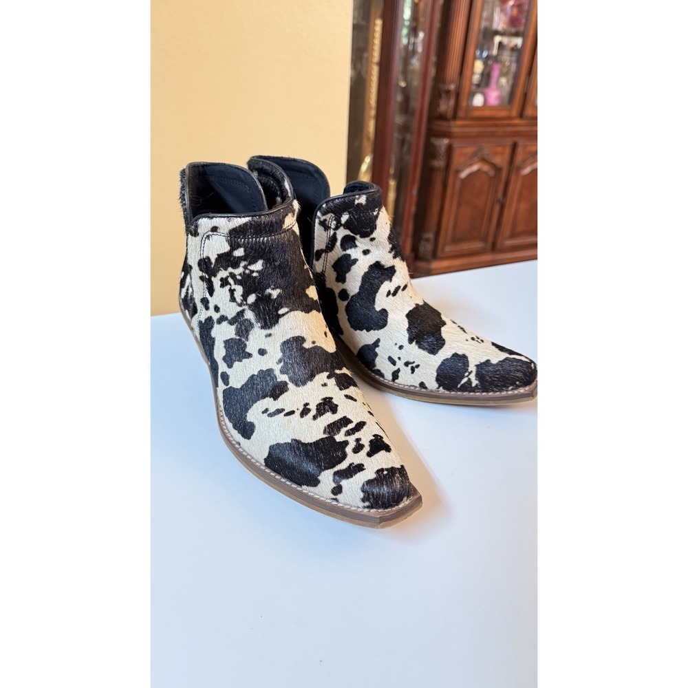Myra Cowhide Ankle Boots Western Haircalf Black White Size 8 Leather
